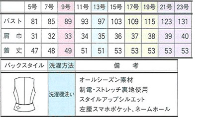 ベスト(フレグランツイード) サイズ詳細