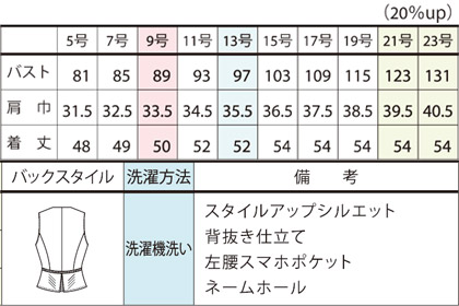 ベスト(リフレッシングボーダー) サイズ詳細