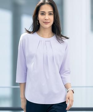 【全4色】7分袖とろみカットソーブラウス（ストレッチ・透け防止・抗ウイルス）