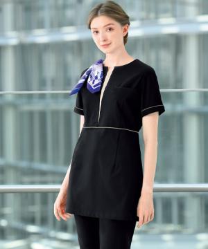 【全1色】Ｖ開き襟チュニック（360°ストレッチ・接触冷感・吸水速乾・UVカット）