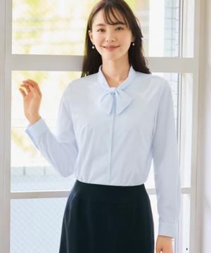 リボンブラウス(360°ストレッチ・透け防止・防汚加工)