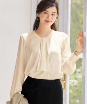 【全3色】3WAY長袖プルオーバーブラウス（ストレッチ・リボン取外し可能）