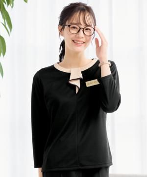 フリルトリムカットソー（八分袖・透け防止・吸汗速乾・UVカット・ストレッチ）