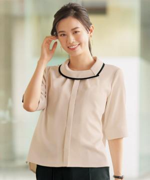 【全3色】アシメントリータックブラウス（五分袖・ストレッチ・接触冷感・吸汗速乾）