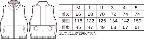 【AIR SENSOR-1】エアセンサー1 空調ベストセット サイズ詳細