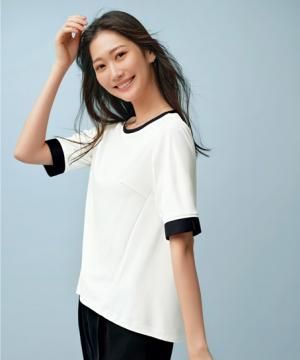 【全2色】四分袖カットソー（吸汗速乾・透け防止・ストレッチ・レディース）