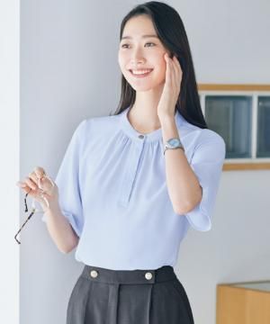 【全3色】四分袖プルオーバーブラウス（ストレッチ）