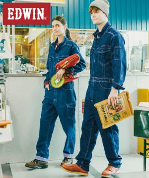 【EDWIN】デニム長袖つなぎ（ストレッチ・全2色・年間・カーゴポケット）