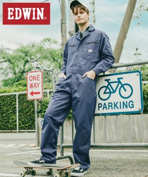 【EDWIN】長袖つなぎ（ストライプ・全3色・年間）