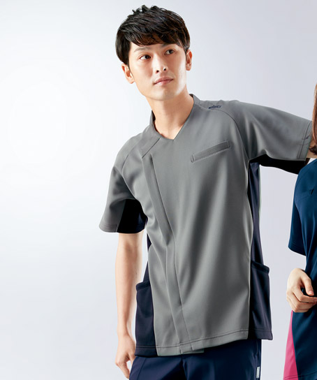 【asics】アシックス ストレッチスクラブ 白衣(メンズ/吸汗速乾/制電)