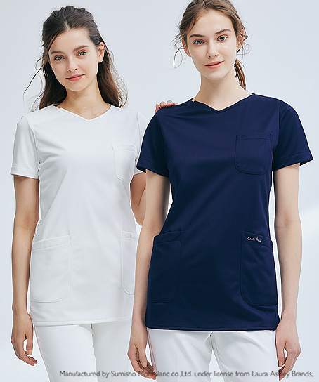 【LAURA ASHLEY】ローラアシュレイストレッチスクラブ白衣(レディース)