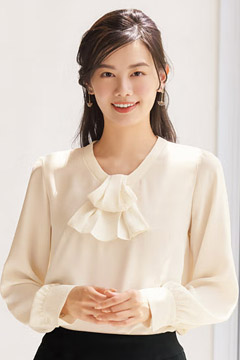 【全3色】3WAY長袖プルオーバーブラウス（ストレッチ・リボン取外し可能）