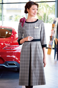 チェック柄フロントプリーツワンピース（制菌・ストレッチ）