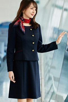 【プレシャスラインシリーズ】全1色・丸襟ノーカラージャケット（ツイードニット/2WAYストレッチ）