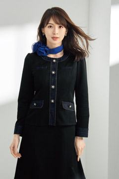 【全1色】ノーカラー丸襟ジャケット（2WAYストレッチ）