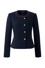 【プレシャスラインシリーズ】全1色・丸襟ノーカラージャケット（ツイードニット/2WAYストレッチ）