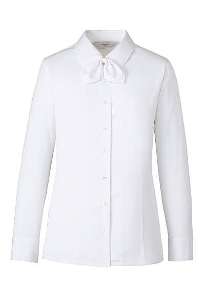 【全3色】リボン付き長袖シャツブラウス（UVカット・2WAYストレッチ・吸汗・速乾・透けにくい）