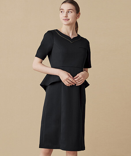 【MICHEL KLEIN】全3色・ペプラムワンピース（ストレッチ・制電）