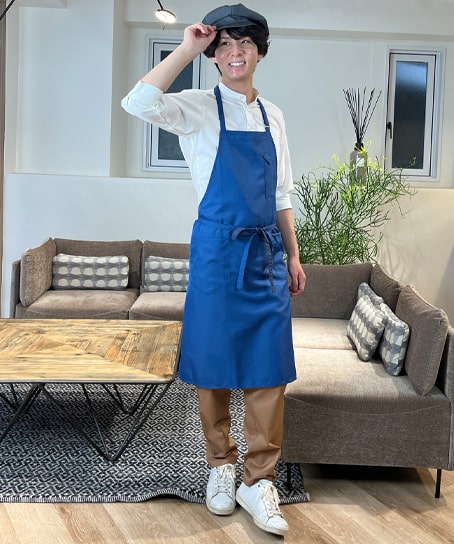 【全10色】ミドル丈胸当てエプロン（制電/前中心丈：90cm）